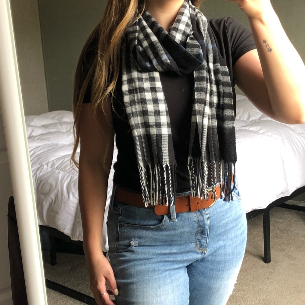 Black White & Blue Plaid Scarf